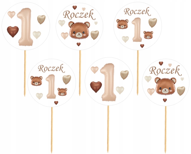 Toppery Pikery Muffiny Babeczki ROCZEK Pierwsze 1 URODZINY Karmelowe 6szt.
