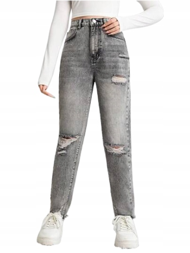 SHEIN SPODNIE JEANSOWE MŁODZIEŻOWE SZARE 158 ŁSF