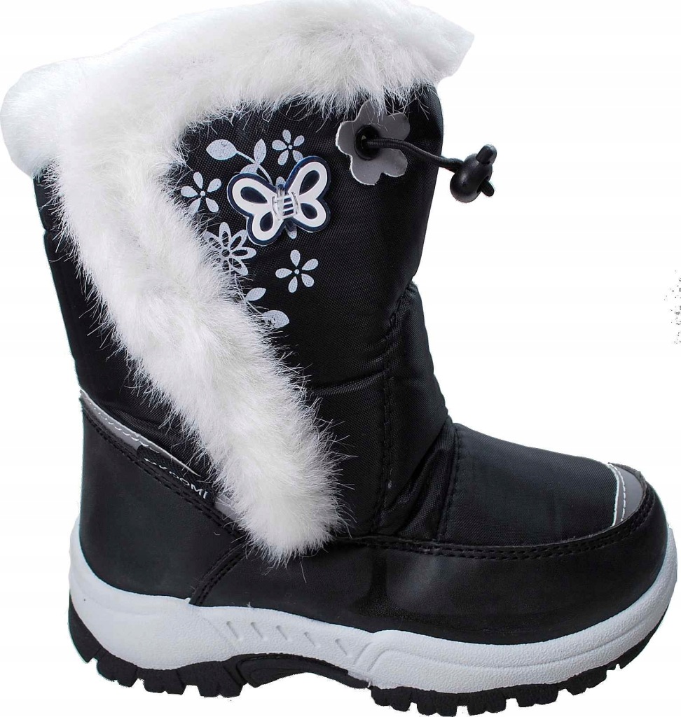 Ciepłe kozaki śniegowce czarne wodoodporne futerko 29