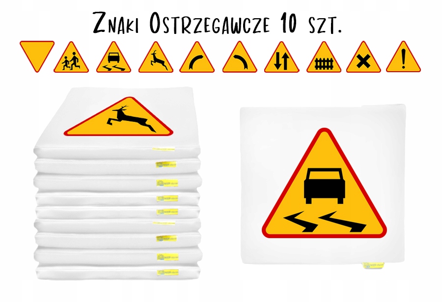 PODUSZKI ZNAKI DROGOWE OSTRZEGAWCZE 10SZT. AKSON