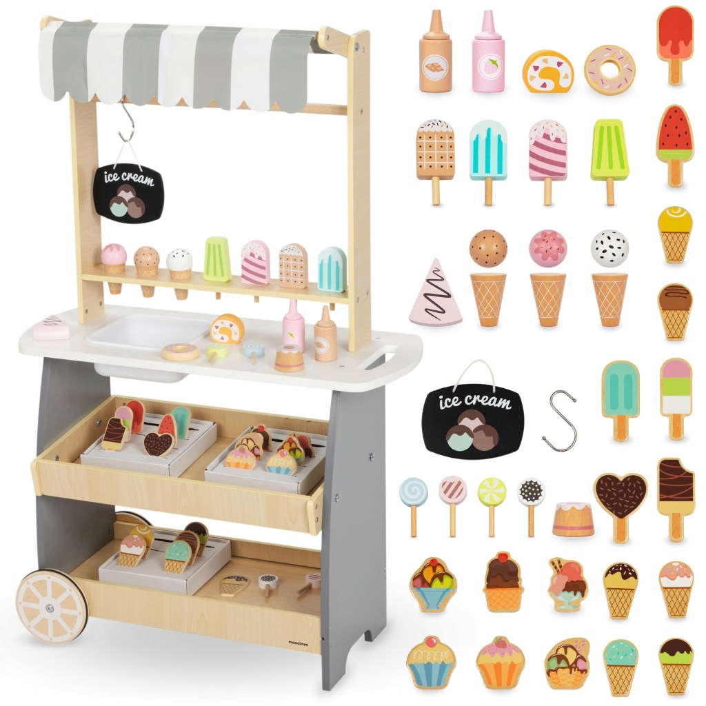 Drewniana lodziarnia na kółkach - wózek z lodami Mamabrum MAM207 ice cream