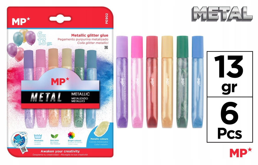 Klej MP brokatowy metalizowany w płynie blister 6
