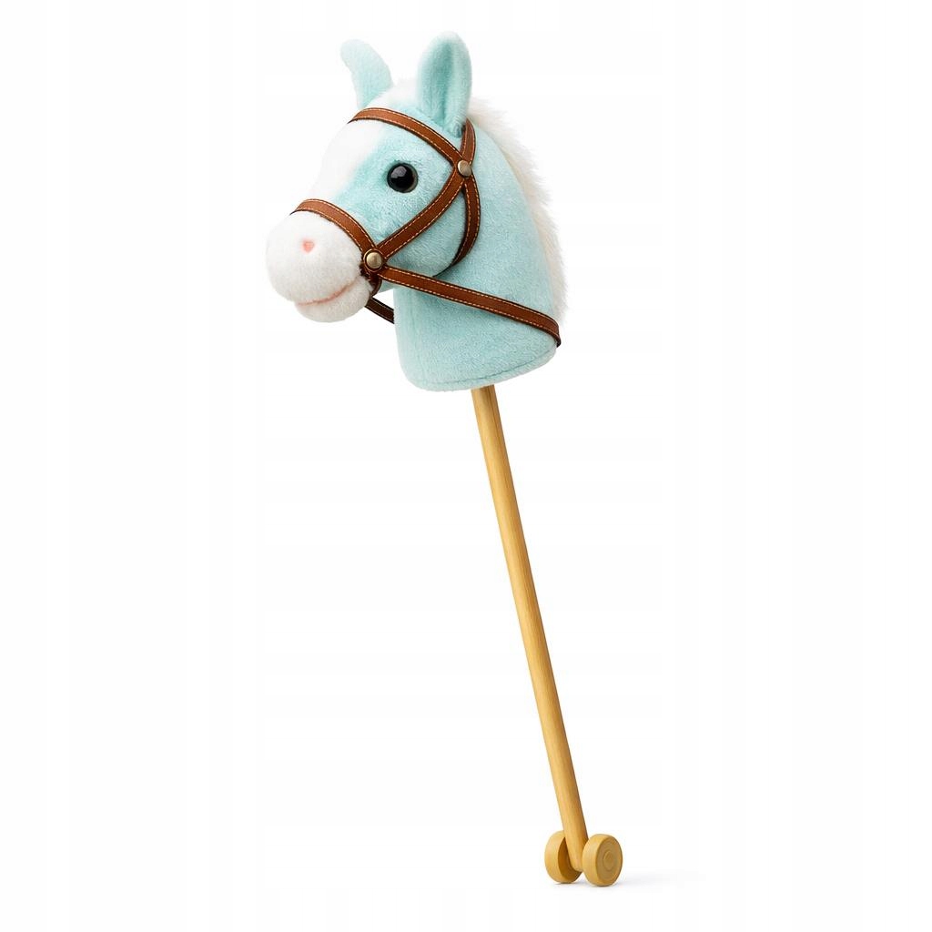 Konik na kiju z dźwiękiem czarny pluszowy 95 cm kółka