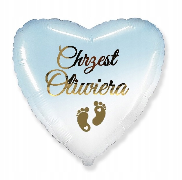 Balon na CHRZEST SERCE niebieskie STÓPKI + IMIĘ
