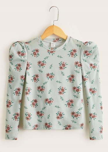 SHEIN BLUZKA DZIEWCZĘCA ZIELONA W KWIATKI 122 V3H
