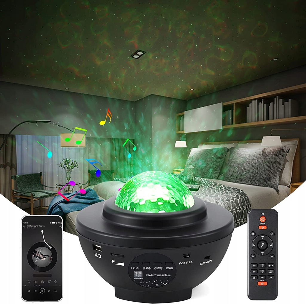 Projektor LED z pilotem głośnik bluetooth /powyst,!