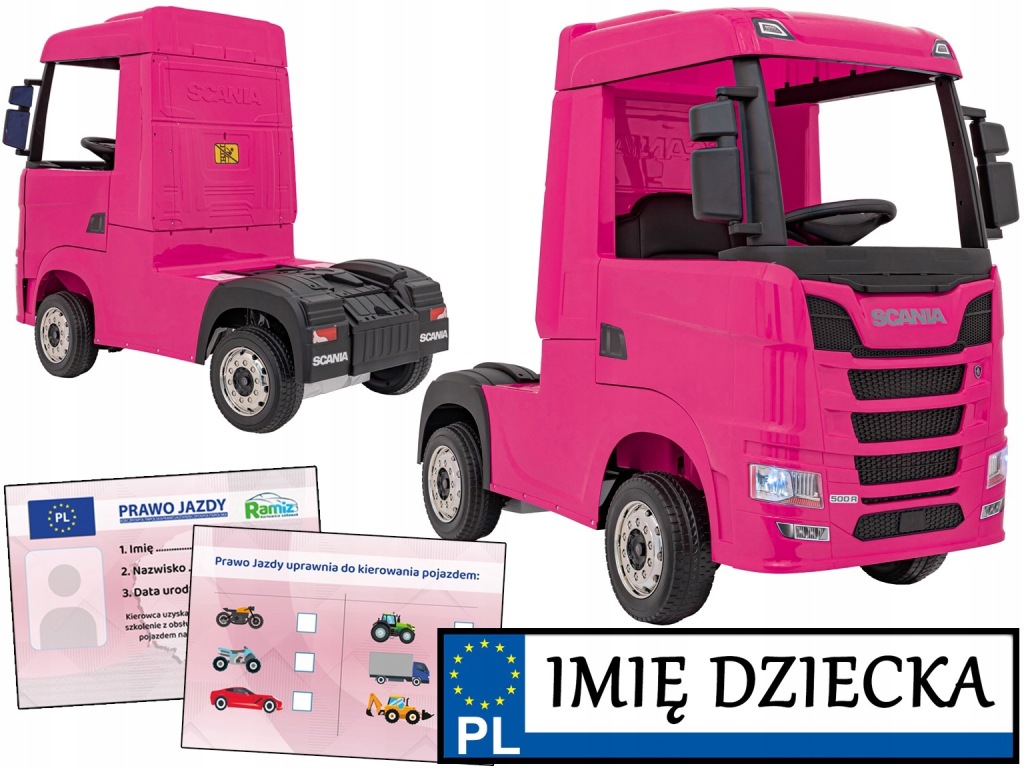 SCANIA R-SERIE auto dla dziewczynki NA AKUMULATOR tir tablica imienna