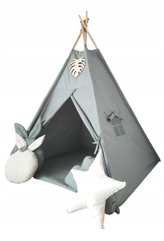 5903313946995Namiot Tipi dla Dzieci–Boho Szałwia, 100% Bawełna z Poduszkami
