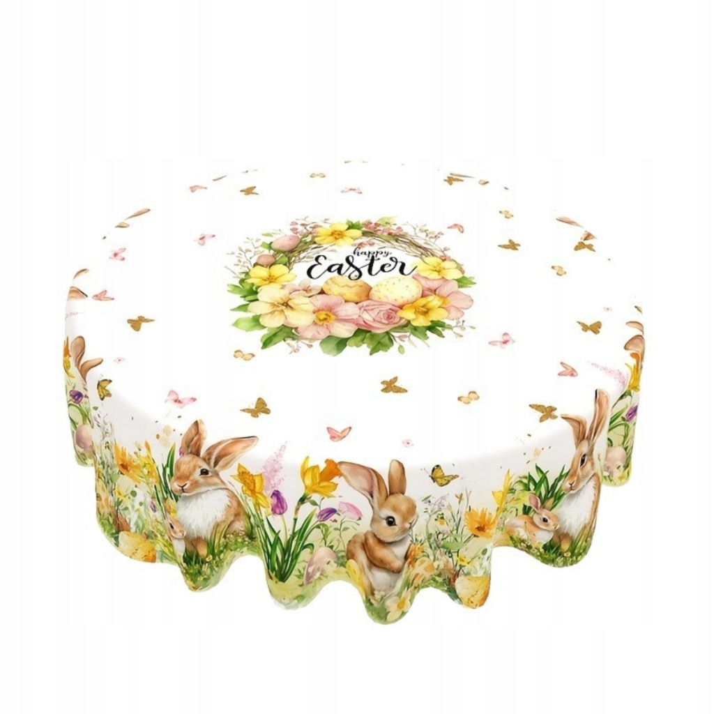 Okrągły obrus wielkanocny z królikami, styl trendy, 3 , 152x152 cm