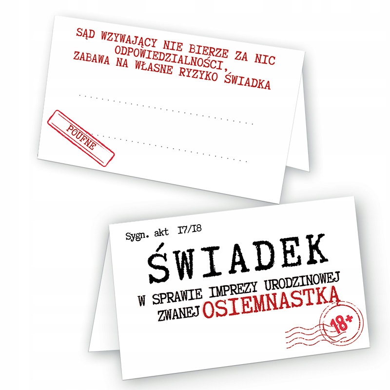 Winietki na Stół na 18 Urodziny Wezwanie - 10 sztuk Bilecik WN_40
