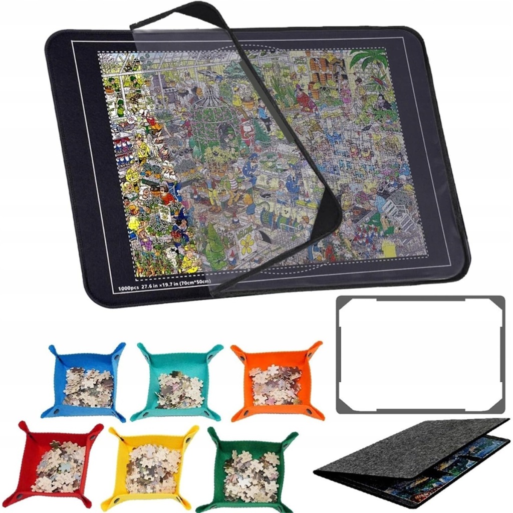 Czarna mata do układania puzzli z filcu 1000 elementów i 6 tackami