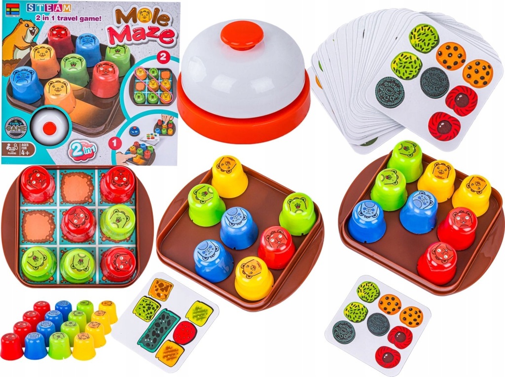 GRA EDUKACYJNA MOLE MAZE 2W1 SZYBKIE KUBECZKI KÓŁKO KRZYŻYK DLA DZIECI