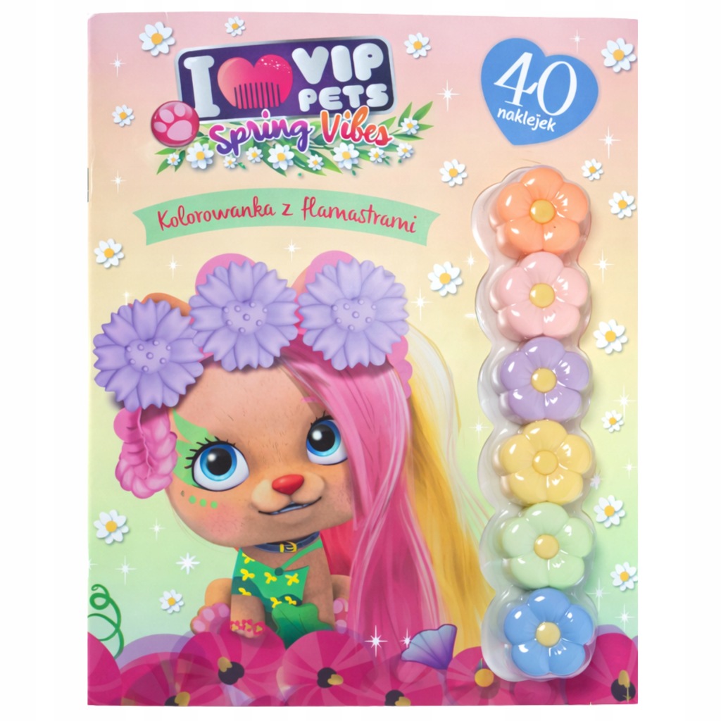 Książeczka Kolorowanka I LOVE VIP PETS + Pisaki Kwiaty 40szt Naklejek