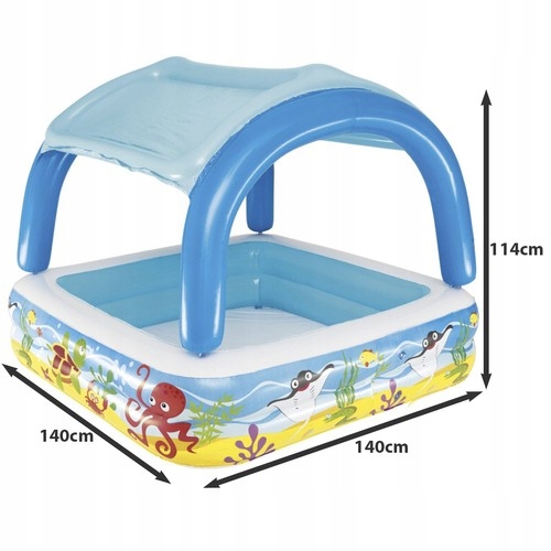 BASEN DMUCHANY DLA DZIECI MAŁY 140x140cm OGRODOWY Z DASZKIEM MOCNY BESTWAY