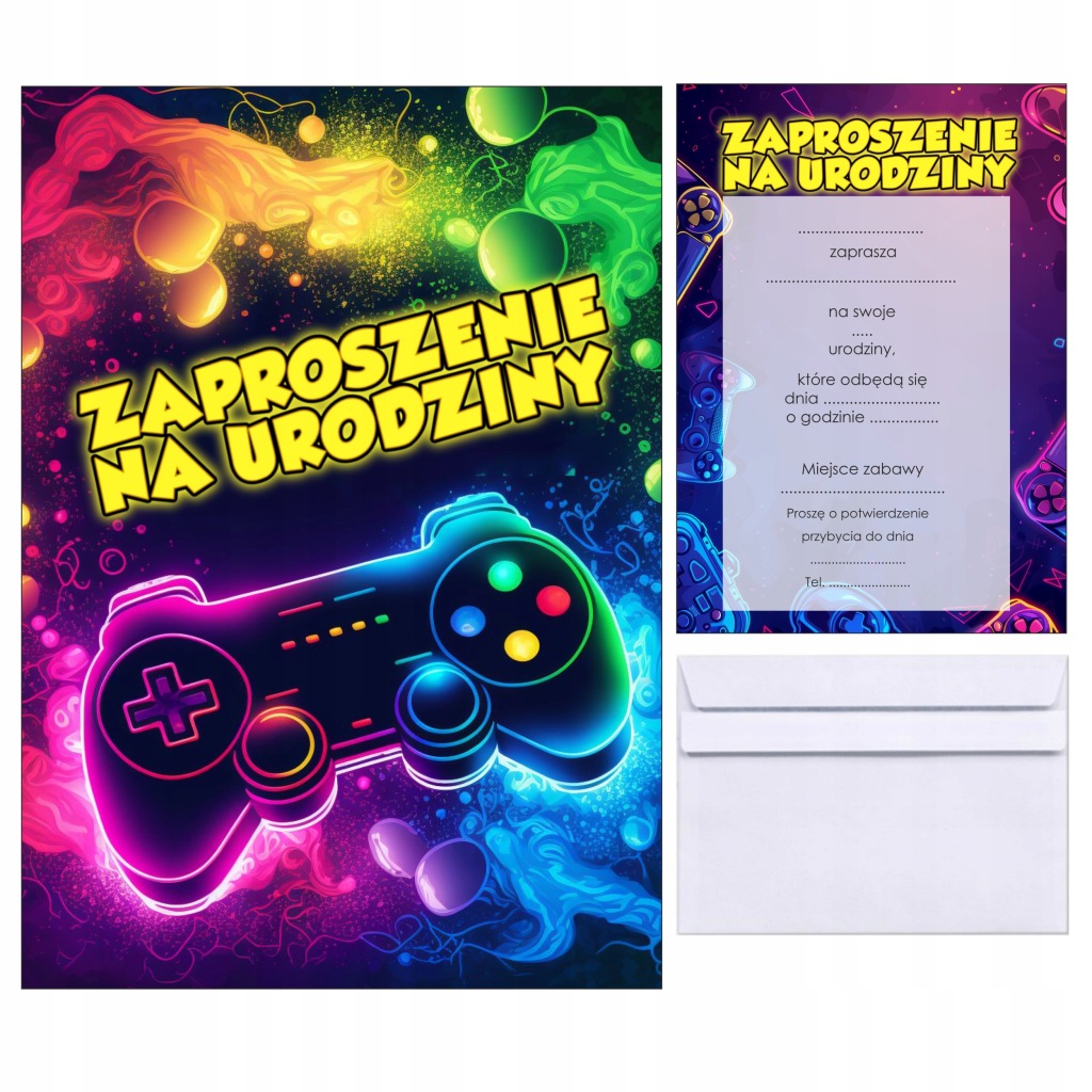 Zaproszenie urodzinowe prostokątne wielokolorowe 1 szt.