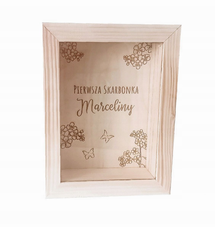 Drewniana Skarbonka z Imieniem Dziecka Grawer Personalizowana Prezent