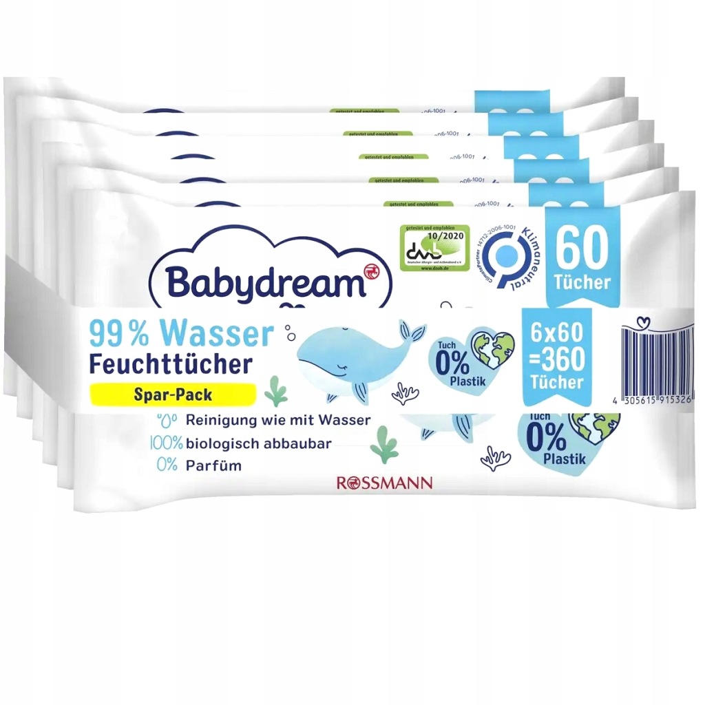 Chusteczki nawilżane Babydream 6 x 60 = 360 sztuk