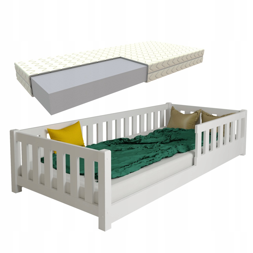 ŁÓŻKO DZIECIĘCE Z MATERACEM LULU 90X200 BIAŁE + STELAŻ MATERAC SOLIDNE