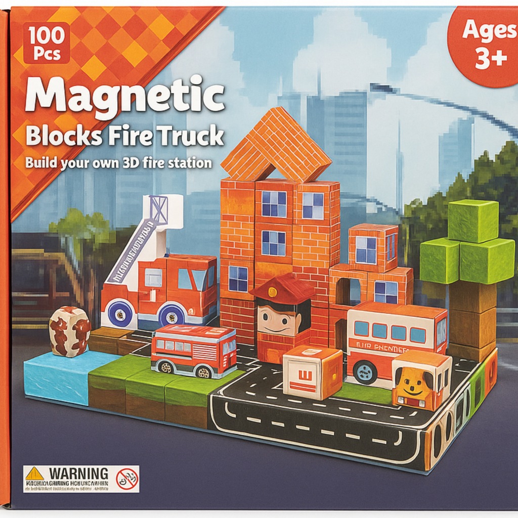 KLOCKI MAGNETYCZNE PIXEL MINECRAFT KREATYWNA ZABAWA 3D STRAŻ POŻARNA 100SZT