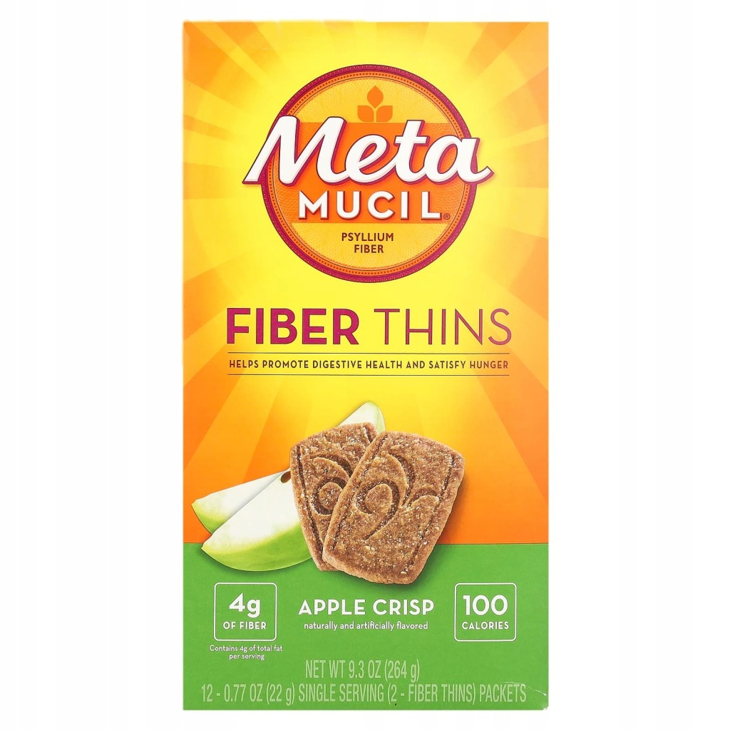 Metamucil, Fiber Thins, Apple Crisp, 12 Packets, 0.77 oz (22 g) Each