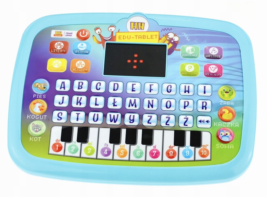 TABLET EDUKACYJNY LED DLA DZIECI PIANINO UCZY LITER CYFR SŁÓW MATEMATYKI