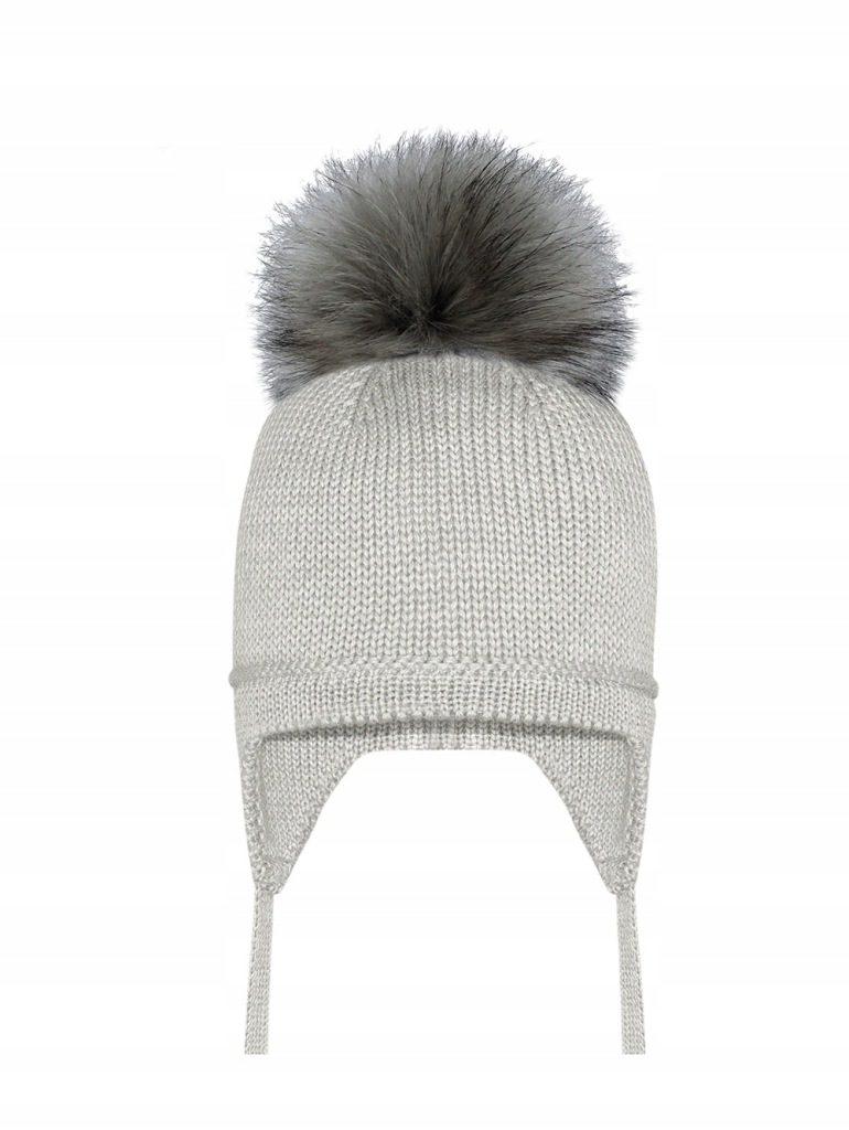 Czapka Szara Barbaras WŁOCHATY Pompon WX29 36/38