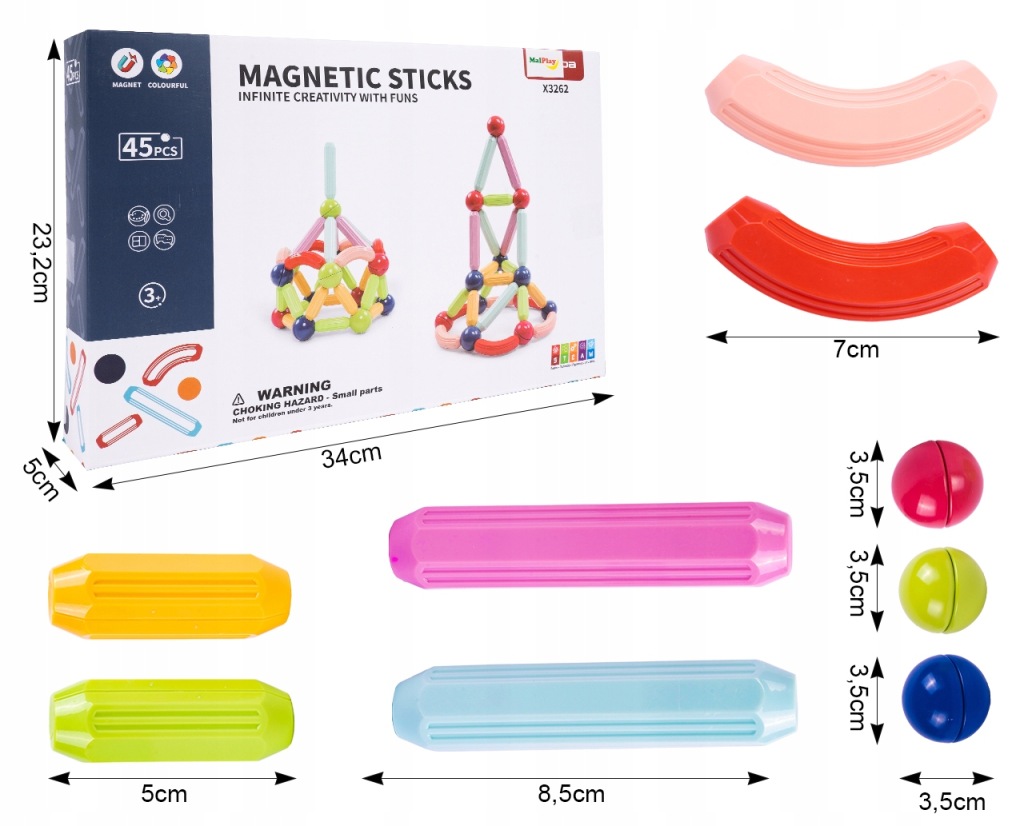 KLOCKI MAGNETYCZNE EDUKACYJNE KONSTRUKCYJNE 45 EL