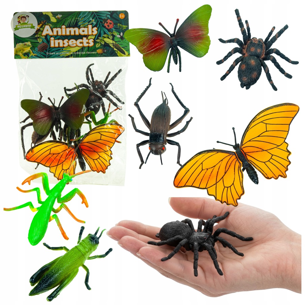 FIGURKI wielkie OWADY INSEKTY motyle modliszka świerszcz ZABAWKOWE 6szt
