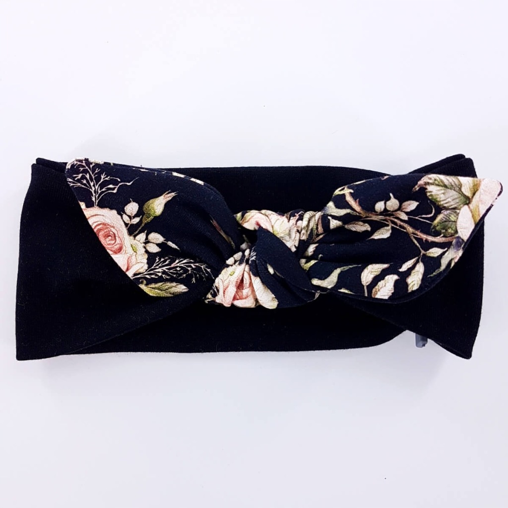 Handmade czarna opaska na uszka z kokardką dziewczęca wysoka 40/44