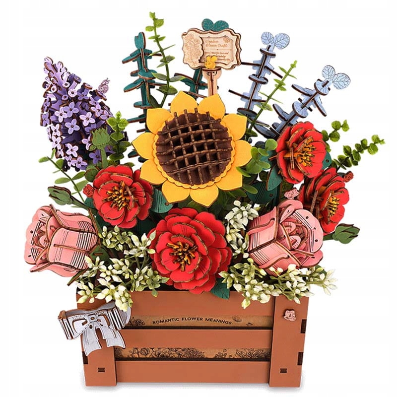Wiosenny bukiet kwiatów w koszyku flower box DIY kwiaty Robotime