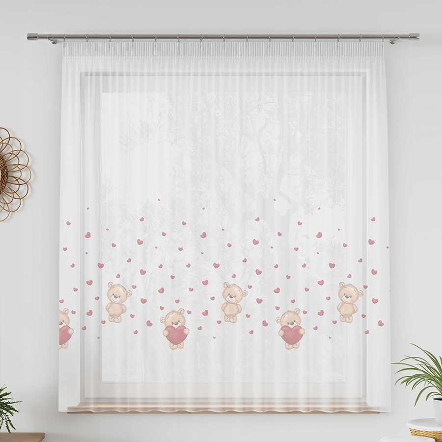 Firana Gotowa Dziecięca Woal Misie Taśma sz310x110