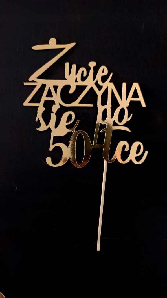 Topper ozdoba dekoracja na tort Życie zaczyna się po 50 złoty Light