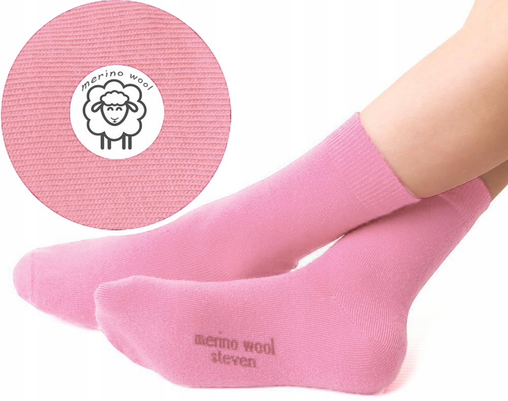 Skarpety WEŁNIANE dziecięce MERINO wool steven 130 jasny róż 23-25