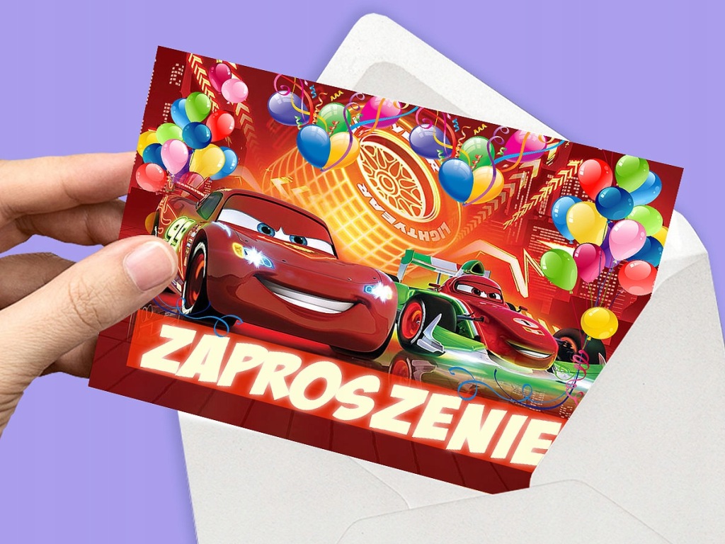 ZAPROSZENIE NA URODZINY CARS AUTA ZAPROSZENIA + KOPERTA
