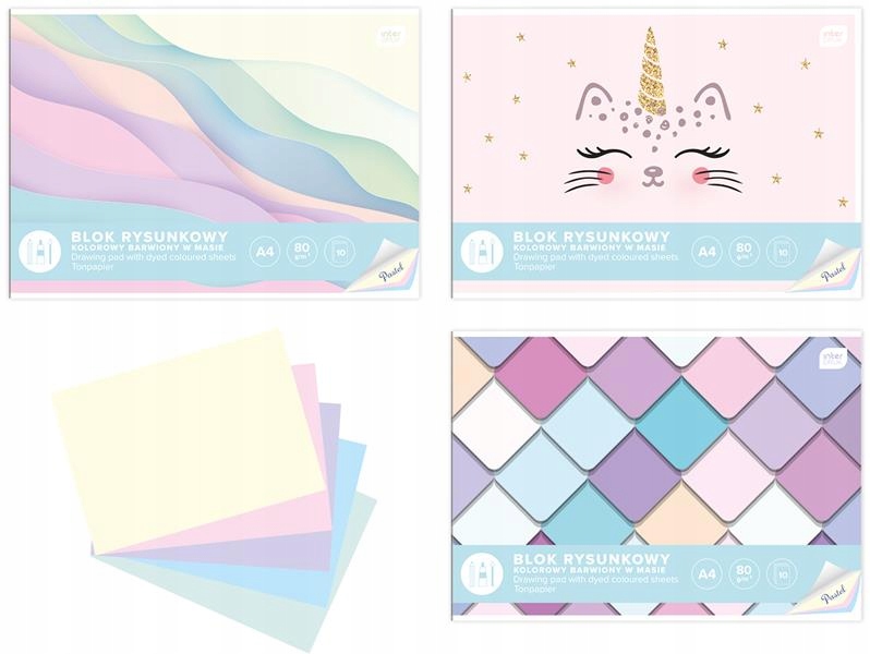 BLOK RYSUNKOWY KOLOROWY A4 10 KARTEK PAPIER PASTELOWY BARWIONY W MASIE