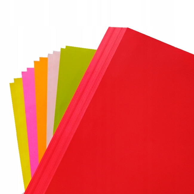 PAPIER CZERWONY - A4 - 90 kartek + 5 kolorów fluo po 2 kartki