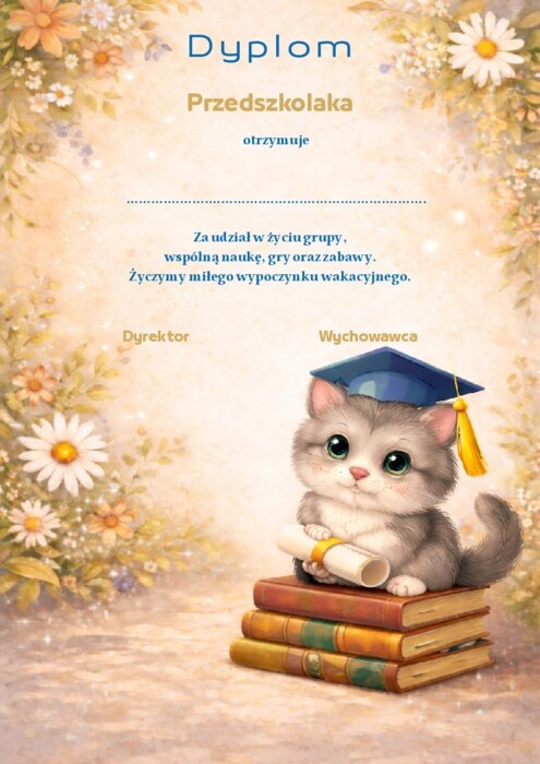Dyplom dla przedszkolaka A4 sztywny papier