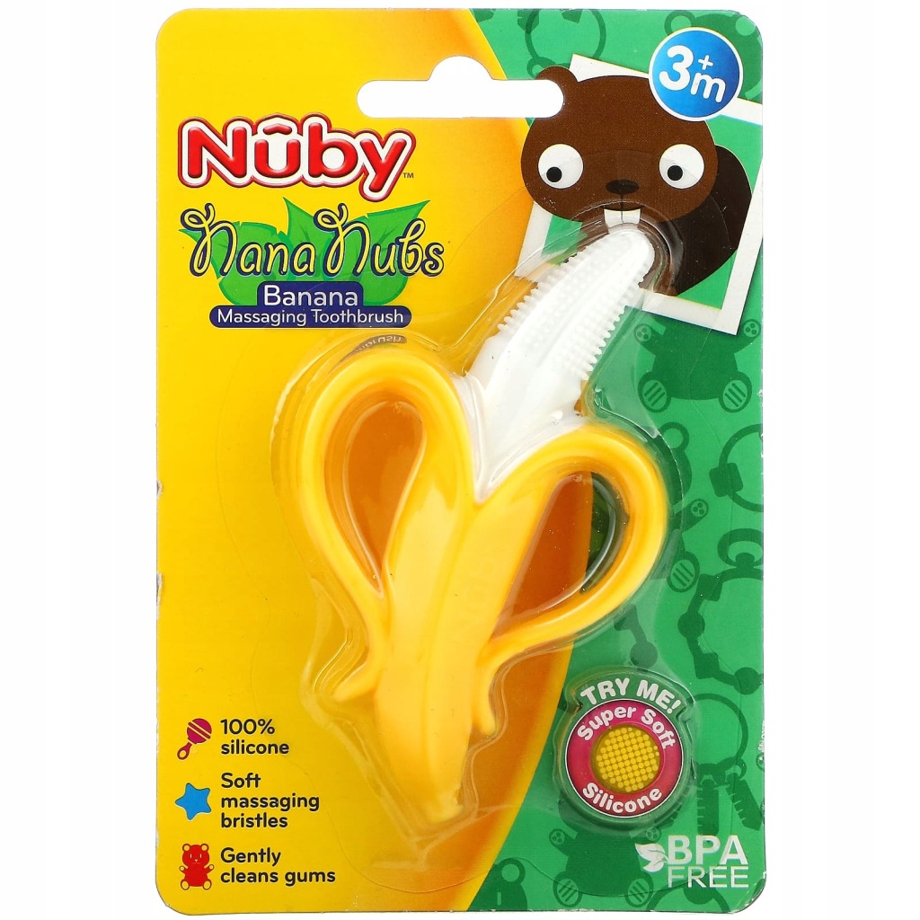 Nuby, NanaNubs Masująca Szczoteczka do Zębów Bananowa, 3+ Miesięcy, 1 szczo