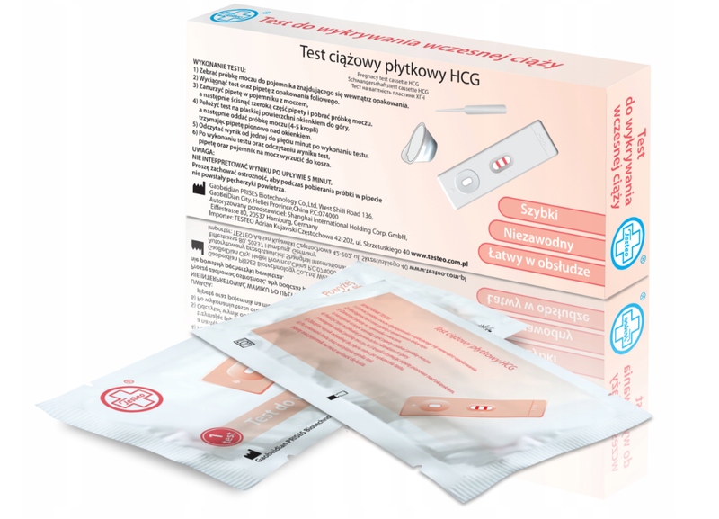 Test ciążowy płytkowy HCG do wykrywania wczesnej ciąży Testeo 1 sztuka