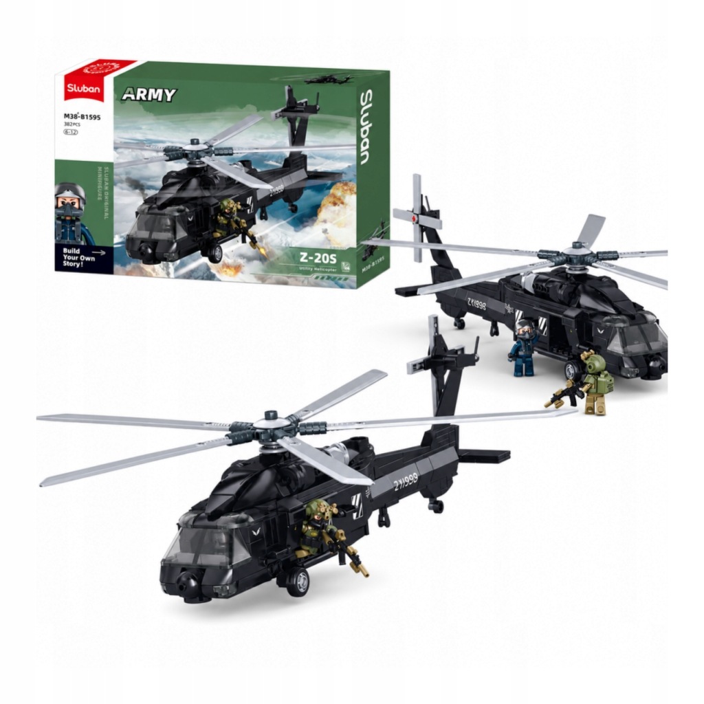 Klocki Konstrukcyjne Sluban Helikopter Wojskowy Z-20S 382 el Dzień Dziecka