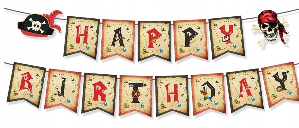 Baner papierowy Happy Birthday Pirat Piraci Urodziny