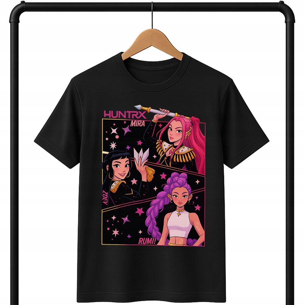 KOSZULKA DZIECIĘCA CZARNA HUNTRIX KPOP K-POP DEMON HUNTERS ROZMIAR XS 116cm