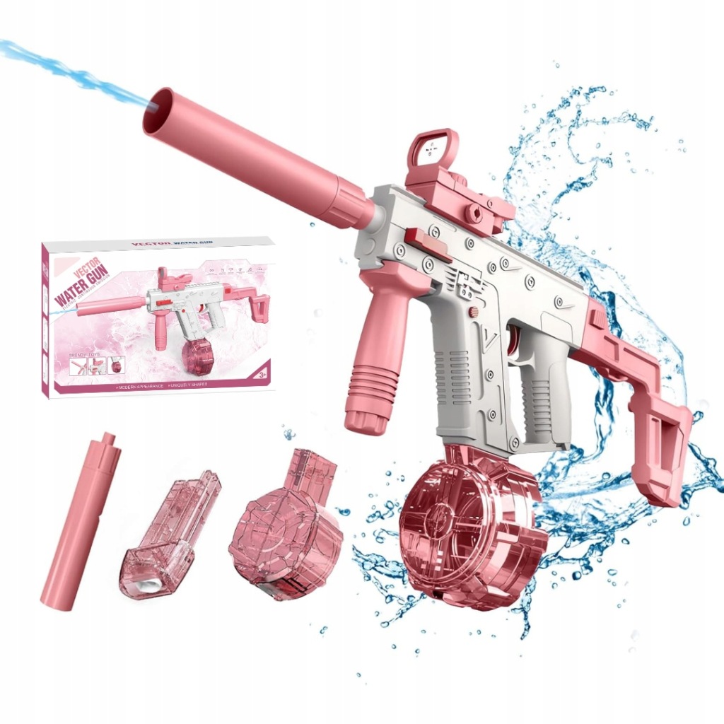 Pistolet na wodę elektryczny BATTLE - VECTOR, zasięg 10 m, 2 magazynki, różowy