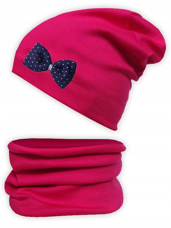 Amarantowy Komplet CZAPKA + TUBA beanie komin r. 52-54