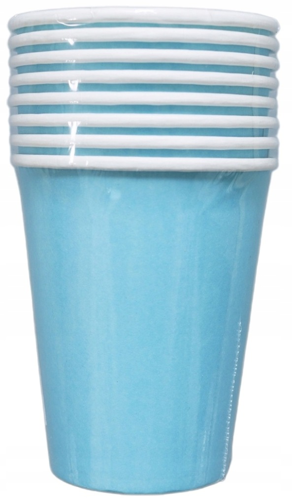 KUBECZKI URODZINOWE JASNONIEBIESKIE KUBKI BŁĘKITNE URODZINY 8 SZTUK 250 ML