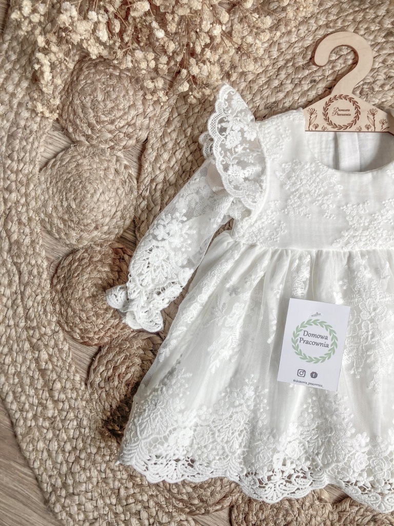 Sukienka na chrzest KORNELIA do chrztu muślin koronka boho 62