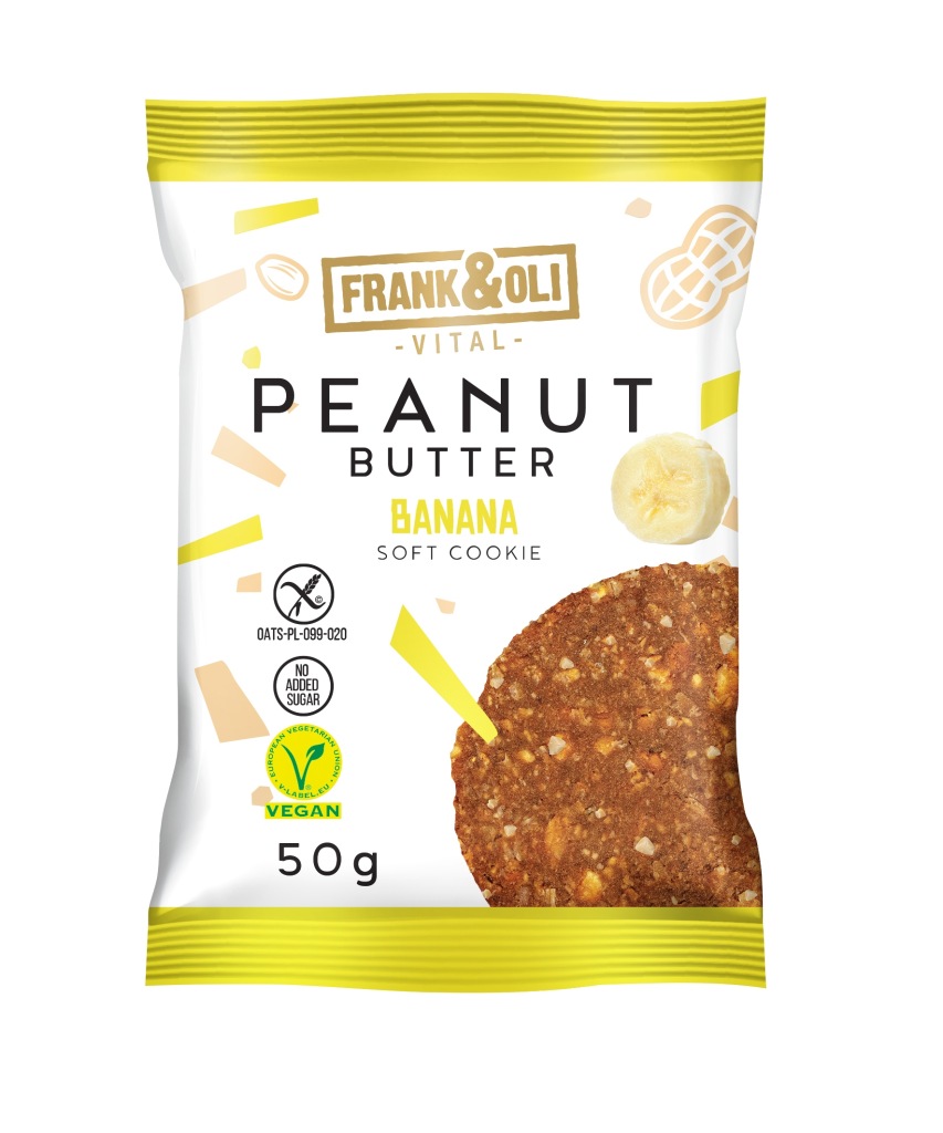 Ciastko bezglutenowe z pastą orzechową i suszonym bananem Frank&Oli 50 g