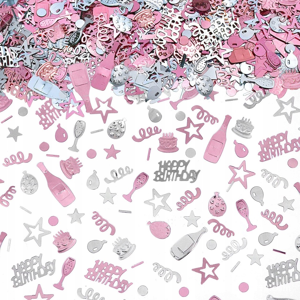 KONFETTI NA STÓŁ różowe srebrne URODZINY HAPPY BIRTHDAY 30g balony diamenty