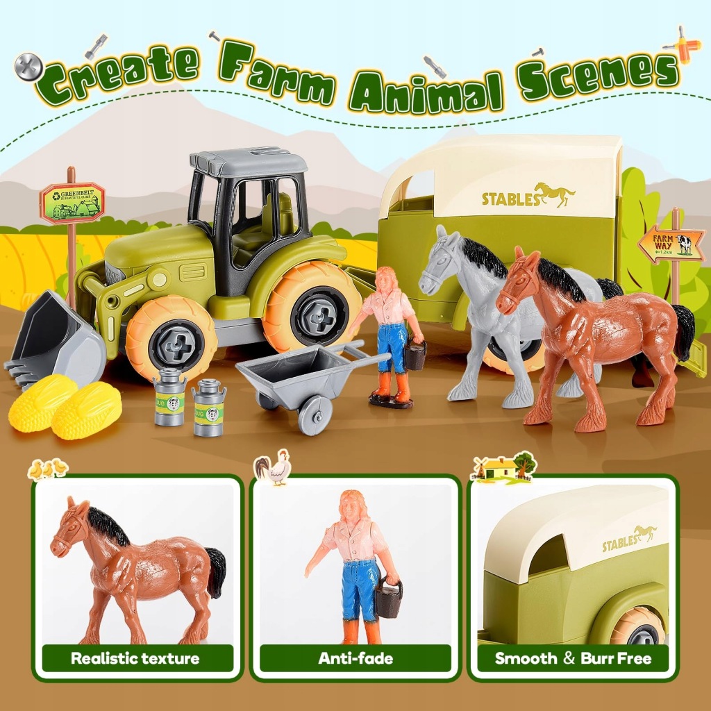 ATOPDREAM Zestaw modeli farmy dla zwierząt,Rozmontowany traktor,12 SZT