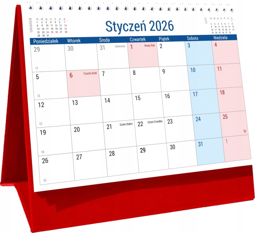 Kalendarz biurkowy piramidka A5 22x18 cm PLANO 2026 sztywna podstawka
